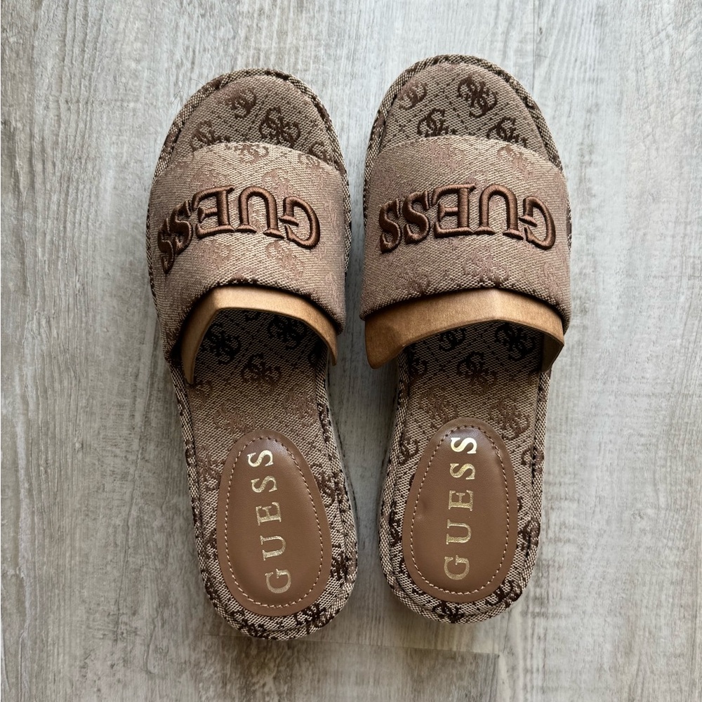 Guess Tan Logo Slide Sandals